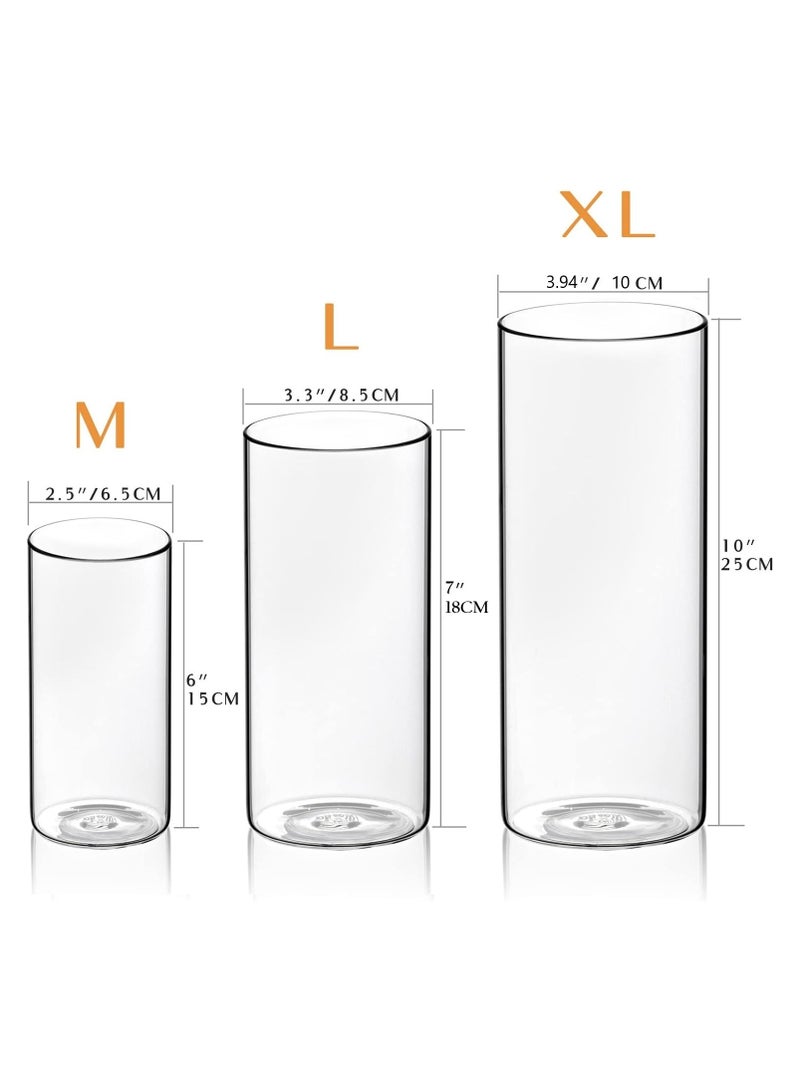 مجموعة من 3 قطع مزهرية أسطوانية للزينة شفاف (M+L+XL)