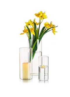 ماركة غير محددة مجموعة من 3 قطع مزهرية أسطوانية للزينة شفاف (M+L+XL)  - Image 1