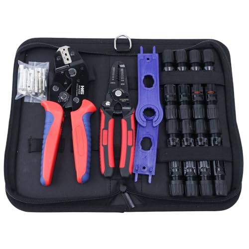 HKS Solar PV Panel Crimping Tool Kit with Crimper Stripper and 8 Pairs Solar connectors and 1Pair Solar Connector Spanner Wrench Crimper Tool for Solar Cable AWG14102546mm - Image 1
