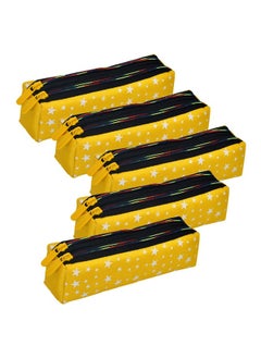Kuber Industries Kuber Industries Pencil Pouch|Rexine Stationary Pouch|Pencil Utility Pouch|School Pencil Case for Kids|Pen-Pencil Box for Kids|2 Zipper Pencil Organizer|Star Pencil Pouch|Pack of 5|Yellow  - Image 1