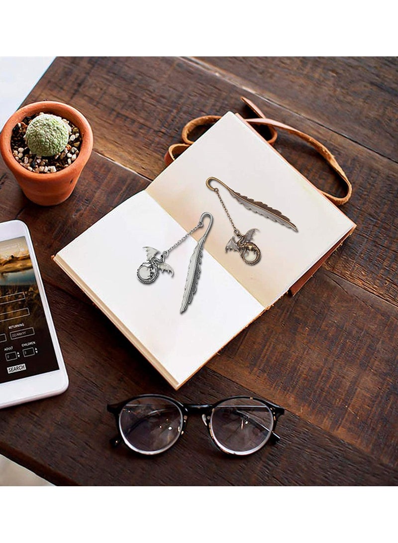 Zikra 1 Pair of Metal Bookmarks, Glow in the Dark Retro Feather Dragon Luminous Hook Beautiful Fun Alloy Glow Marks Unique Cool Girls Mens Adult Children's Books Valentine's Gifts - Image 3