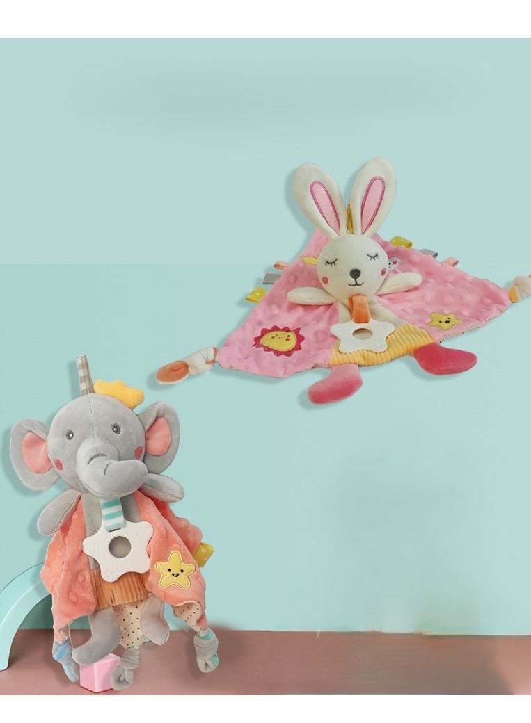 Baby Soothing Toy with Rattle, 0-1 Year Old Comforter Doll, Soft Plush Sleeping Companion, Infant Teething-Friendly Toy (Elephant  Rabbit) - Image 2