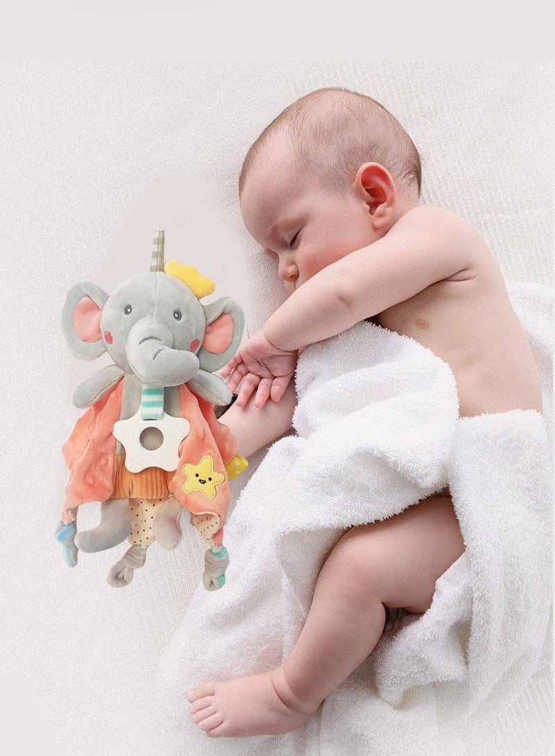 Baby Soothing Toy with Rattle, 0-1 Year Old Comforter Doll, Soft Plush Sleeping Companion, Infant Teething-Friendly Toy (Elephant  Rabbit) - Image 1