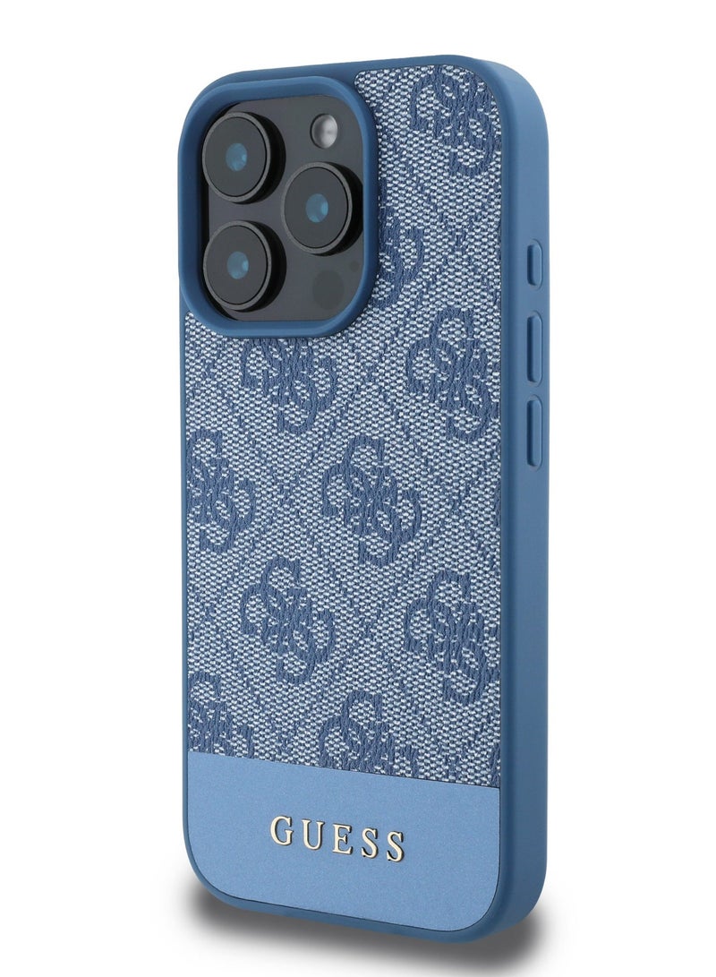 GUESS iPhone 16 Pro Max Case PU 4G Hard Cover with Bottom Stripe Classic Logo / Drop Protection / Extra Shield Protection / Slim back Cover - Blue - Image 1