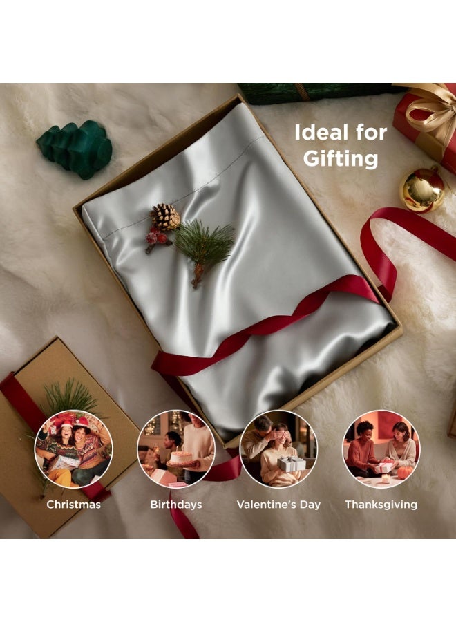 Bedsure Satin Pillowcase, Similar to Silk Pillow Cases Queen Size Set of 2, Cooling Pillow Case Covers with Envelope Closure, Christmas Room Decor Gifts for Women Men, Silver Grey, 20x30 Inches, 2pcs - Image 5