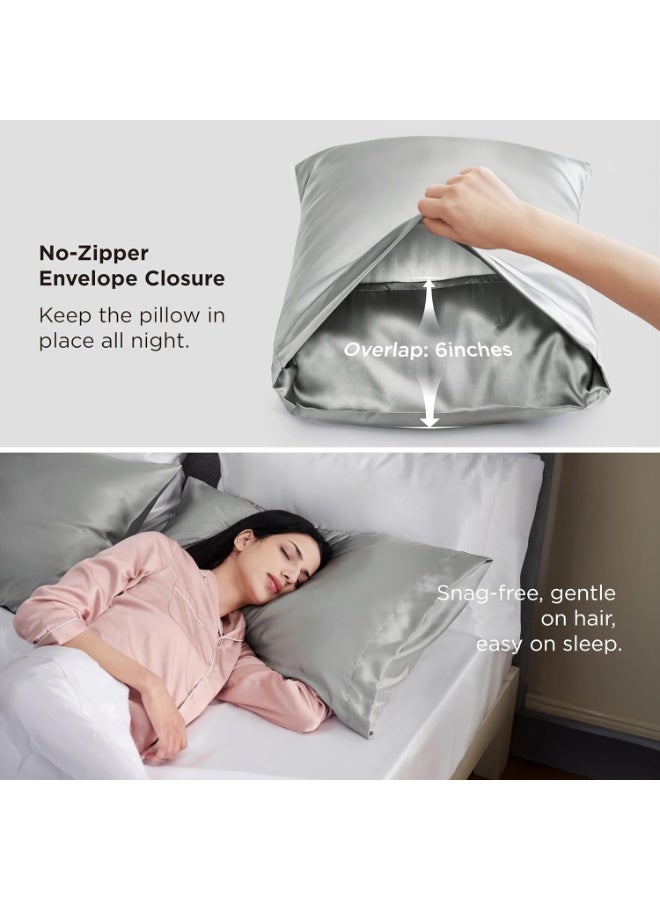 Bedsure Satin Pillowcase, Similar to Silk Pillow Cases Queen Size Set of 2, Cooling Pillow Case Covers with Envelope Closure, Christmas Room Decor Gifts for Women Men, Silver Grey, 20x30 Inches, 2pcs - Image 3