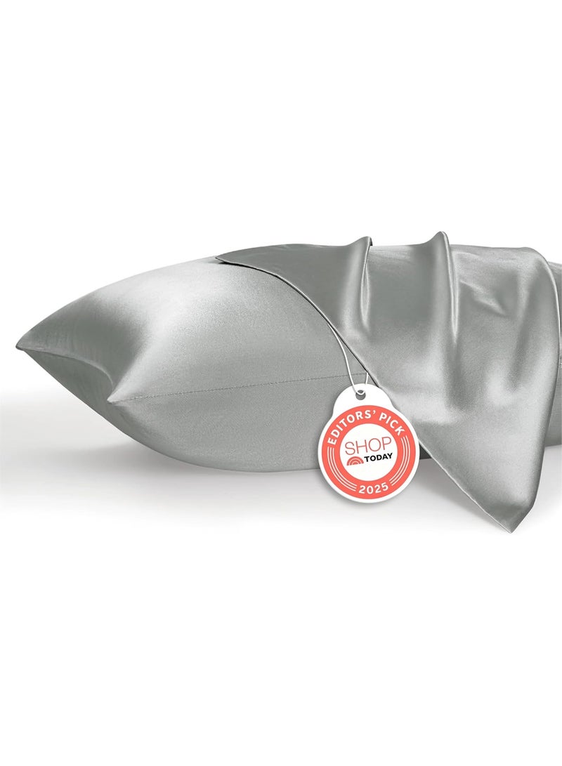 Bedsure Satin Pillowcase, Similar to Silk Pillow Cases Queen Size Set of 2, Cooling Pillow Case Covers with Envelope Closure, Christmas Room Decor Gifts for Women Men, Silver Grey, 20x30 Inches, 2pcs - Image 1