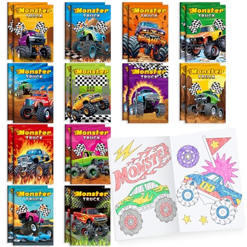 BenLouis 24 Pcs Monster Truck Mini Coloring Books Kids Monster Car Party Favors Small Activity Books Bulk for Kids Monster Truck Birthday Goodie Bags Stuffers Return Gifts Classroom Travel - Image 1