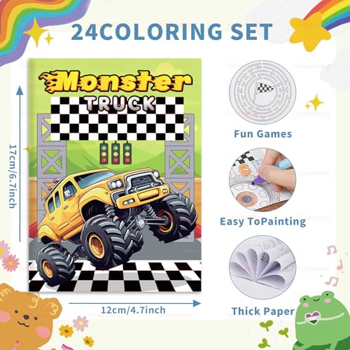 BenLouis 24 Pcs Monster Truck Mini Coloring Books Kids Monster Car Party Favors Small Activity Books Bulk for Kids Monster Truck Birthday Goodie Bags Stuffers Return Gifts Classroom Travel - Image 2