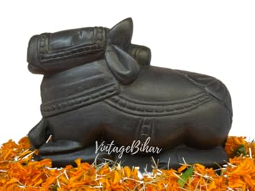 VintageBihar تمثال ناندي المصنوع يدويًا من فينتاج بيهار من حجر أسود نقي للعبادة في المنزل والمعابد والهدايا الدينية مع ناندي بطول 2 بوصة - Image 2