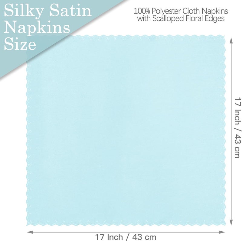 Homiest 24 Pack Baby Blue Satin Dinner Napkins  17x17 Inches Scalloped Square Silky Elegant Wedding Napkins for Restaurant Banquet Graduation Party - Image 5