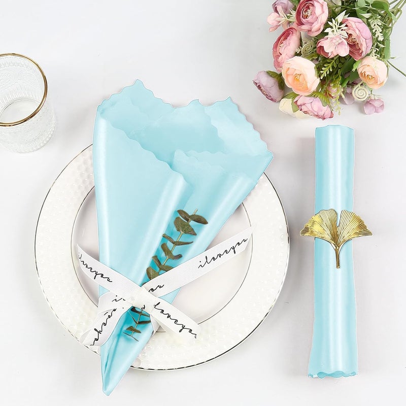Homiest 24 Pack Baby Blue Satin Dinner Napkins  17x17 Inches Scalloped Square Silky Elegant Wedding Napkins for Restaurant Banquet Graduation Party - Image 2