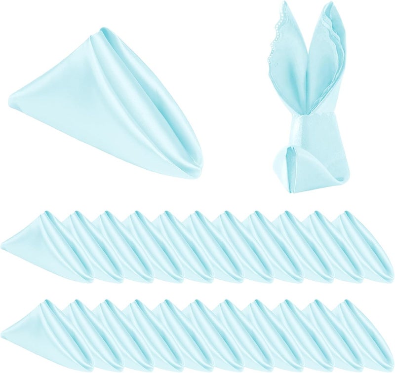 Homiest 24 Pack Baby Blue Satin Dinner Napkins  17x17 Inches Scalloped Square Silky Elegant Wedding Napkins for Restaurant Banquet Graduation Party - Image 1