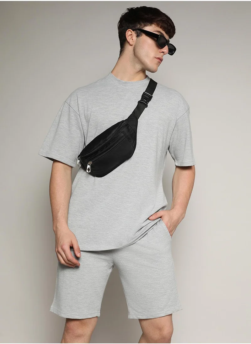 Campus Sutra Men's Oversized Solid Light Grey Casual Co-Ord Set