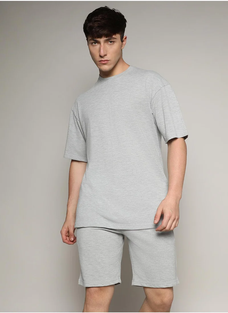 Campus Sutra Men's Oversized Solid Light Grey Casual Co-Ord Set