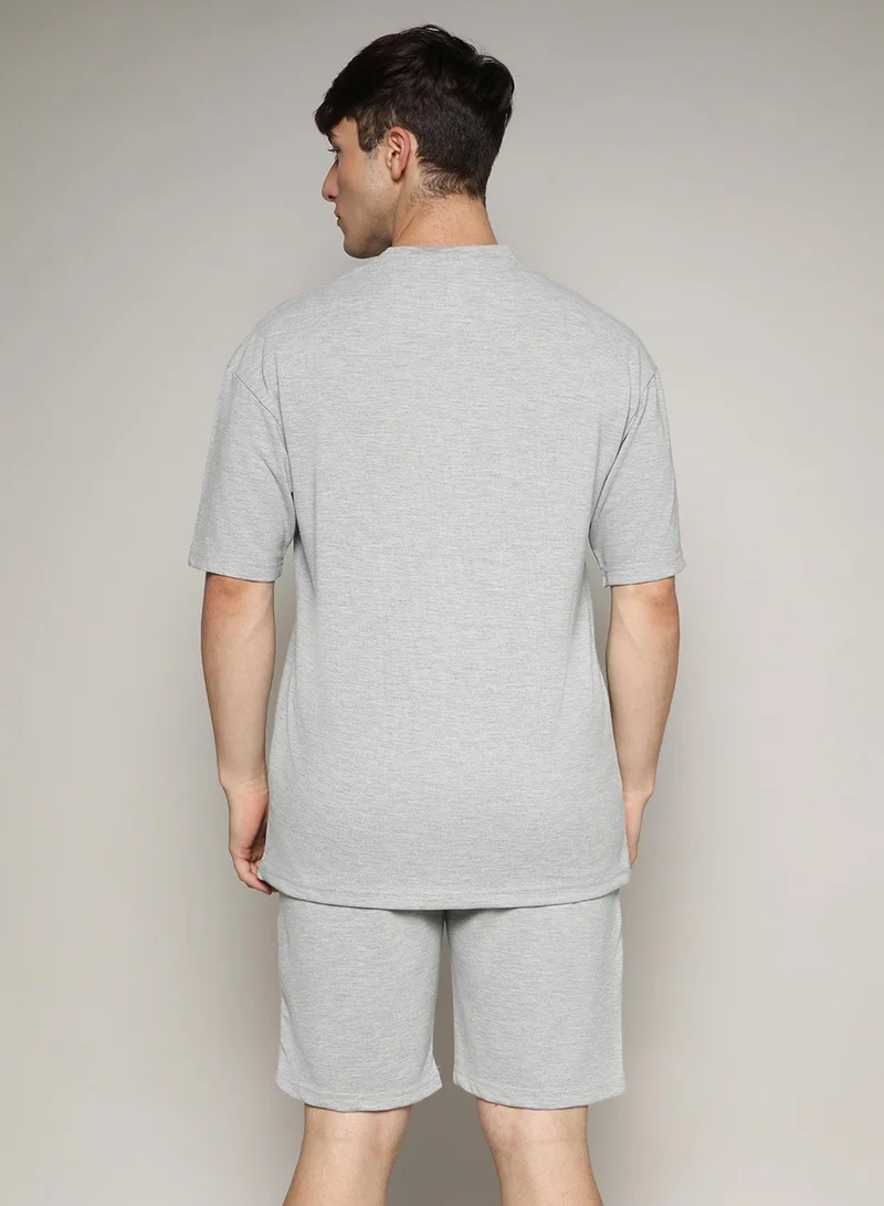 Campus Sutra Men's Oversized Solid Light Grey Casual Co-Ord Set