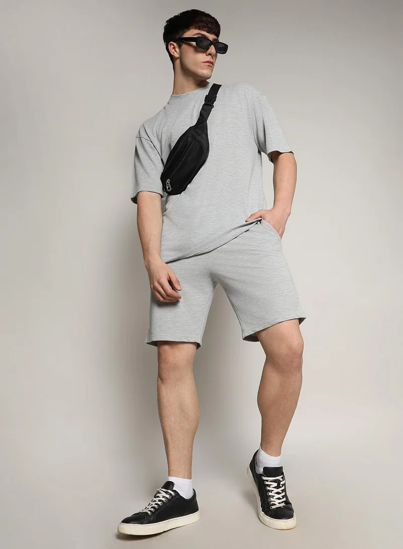 Campus Sutra Men's Oversized Solid Light Grey Casual Co-Ord Set