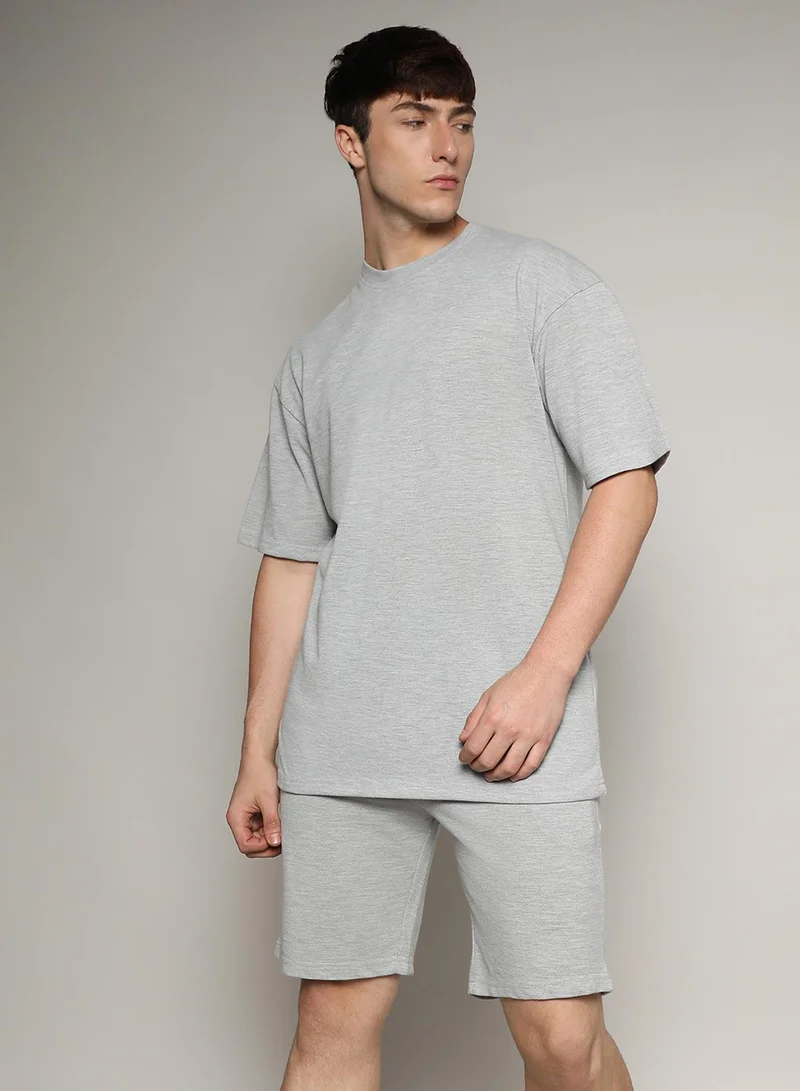 Campus Sutra Men's Oversized Solid Light Grey Casual Co-Ord Set
