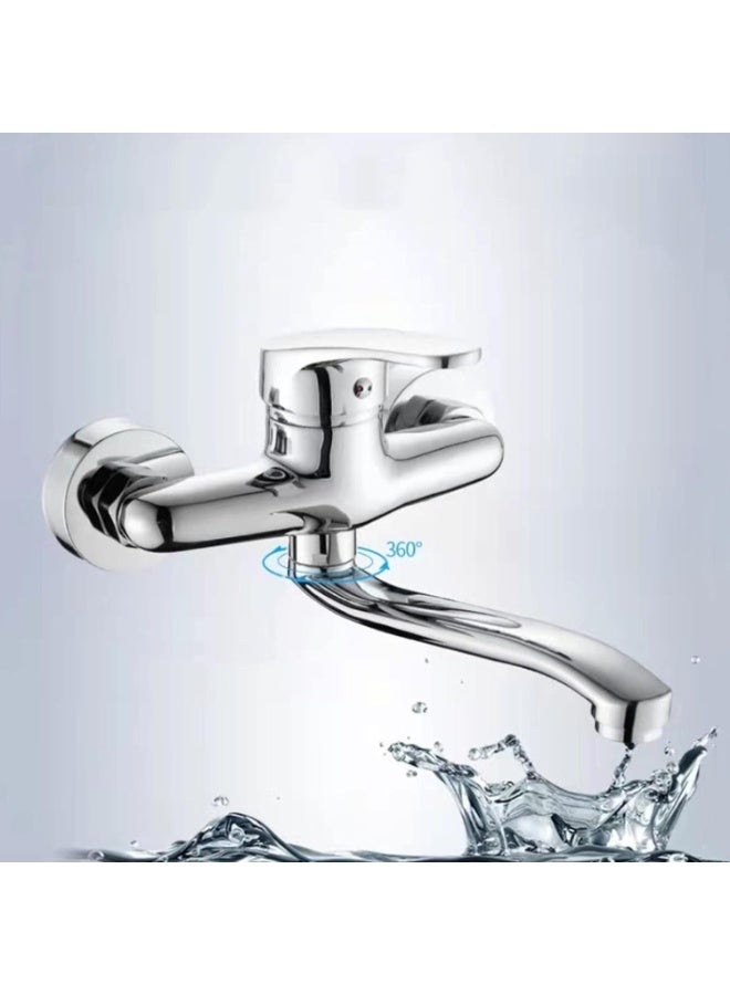 Wall Mounted Kitchen Mixer Tap – Brass Hot & Cold Sink Mixer with Swivel Spout and Single Lever Control - Image 5