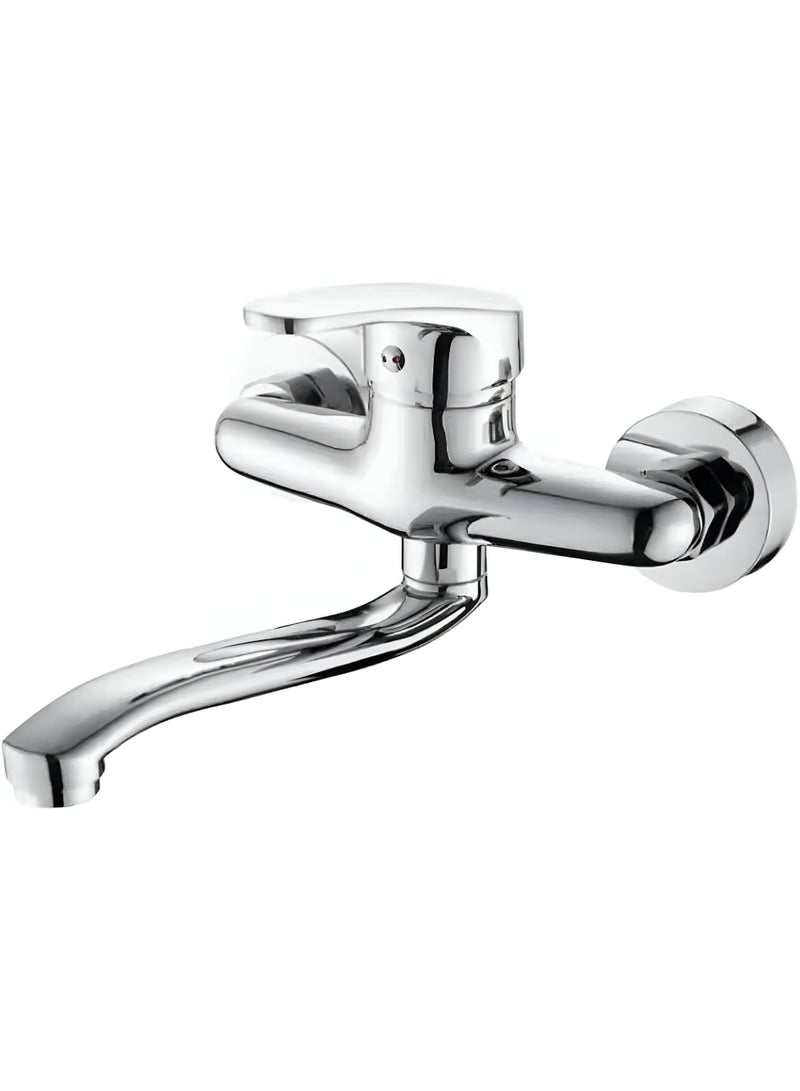 Wall Mounted Kitchen Mixer Tap – Brass Hot & Cold Sink Mixer with Swivel Spout and Single Lever Control - Image 1