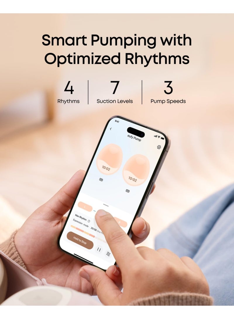 eufy Breast Pump E20, Heated Wearable Electric Breast Pump, 3 Temperature Levels, Hands-Free, App-Controlled Optimized Rhythm, Hospital-Grade Suction, Discreet and Ultra-Quiet Pumping - Image 4