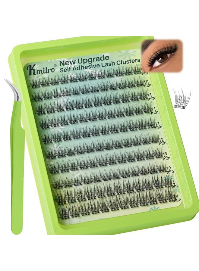 kmilro Self Adhesive Eyelashes 10-14mm Natural Self Adhesive Lash Clusters Wispy Press on Lashes No Glue Needed 120Pcs Pre Glued Lashes Clusters Reusable DIY Eyelash Extensions Kit with Tweezers, by Kmilro - Image 1