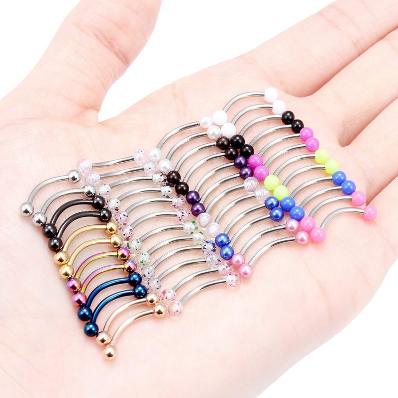 Hoeudjo 48PCS 16G Surgical Steel Snake Eyes Tongue Ring Curved Barbell Nipplerings Nipple Rings Piercing Jewelry for Women Men 10mm 3/8 Inch Silver-Tone Rose Gold Black - Image 3