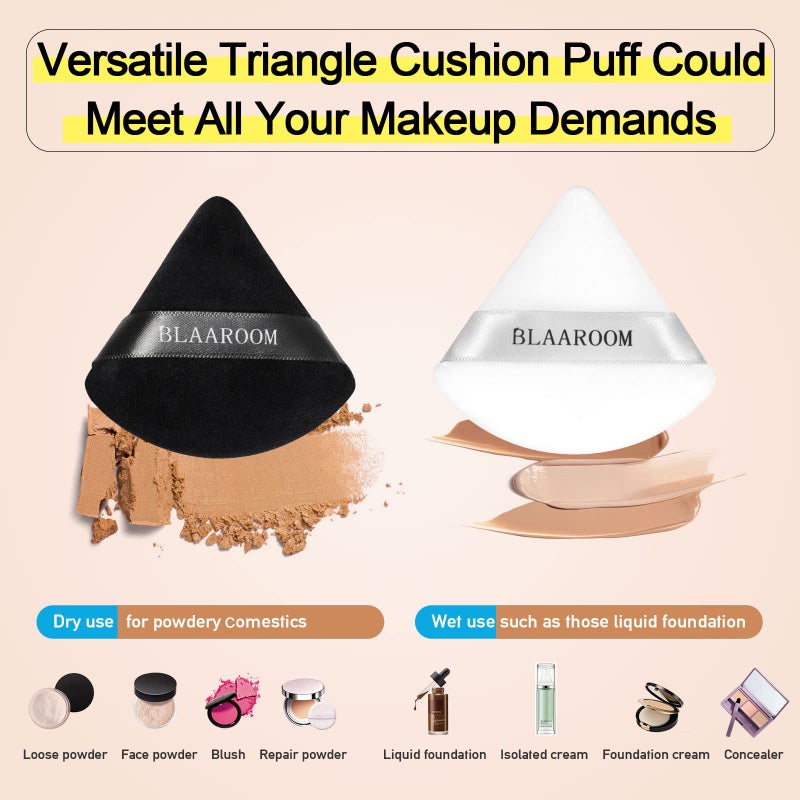 BLAAROOM 6 Pieces Soft Triangle Powder Puff Face Makeup Velour for Loose Powder Mineral Powder Body Powder Wet Dry Cosmetic Foundation Sponge Makeup Tool - Image 2