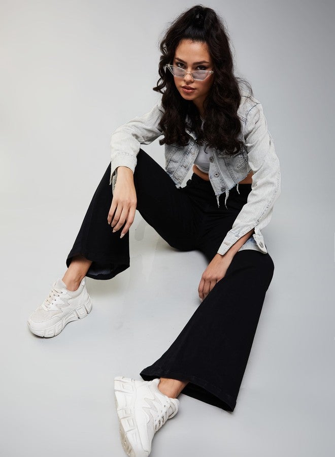 مس تشايس بنطلون جينز نسائي واسع الساق بخصر عالٍ قابل للتمدد من Miss Chase (MCSS24DEN98-82-331-30، أسود رصاصي، 30) - Image 3