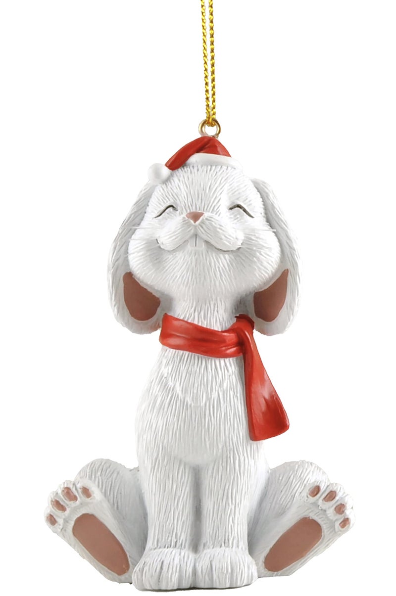 JFSM INC Whimsical White Bunny Rabbit Christmas Ornament Figurine Holiday Collectible  Christmas Tree Decorations Bunny Lover Gifts Holiday Stocking Stuffer