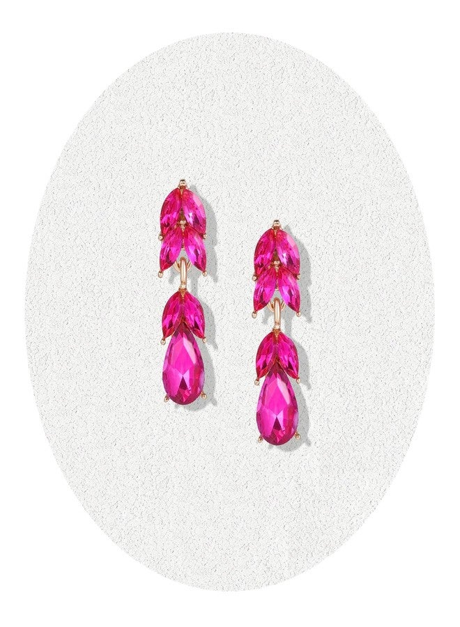 WanBigVa Hot Pink Rhinestone Teardrop Dangle Earrings Sparkle Crystal Bridal Earrings for Brides Bridesmaides Earrings for Women Wedding Pageant Prom - Image 1