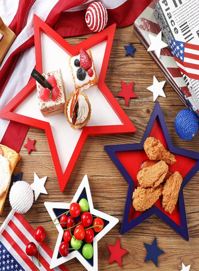 Maxcheck 3 Pcs 4th of July Serving Trays 250th Anniversary Wood Red White and Blue Candy Dish Star USA Decorative Patriotic Dessert Platter Independence Day Party Supplies for Charcuterie Food - Image 4