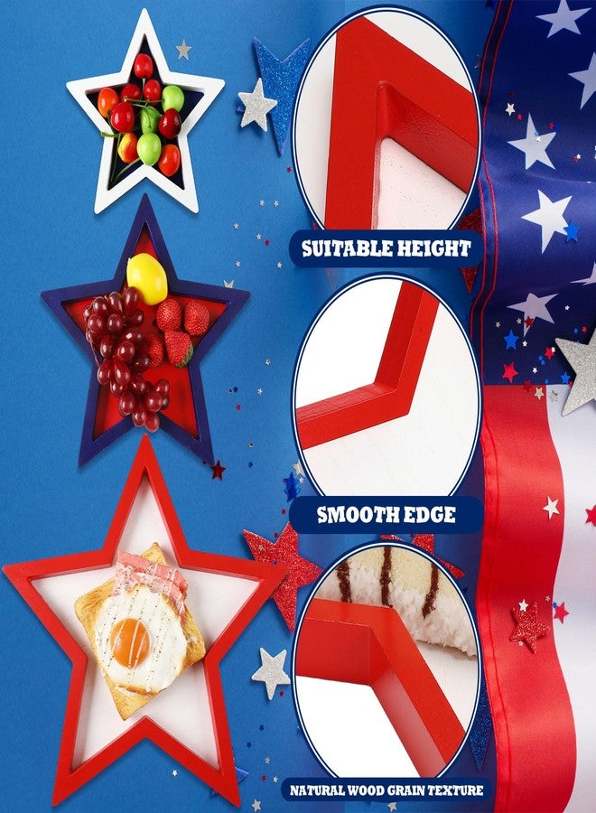 Maxcheck 3 Pcs 4th of July Serving Trays 250th Anniversary Wood Red White and Blue Candy Dish Star USA Decorative Patriotic Dessert Platter Independence Day Party Supplies for Charcuterie Food - Image 3