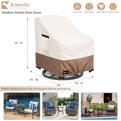 Krismile Outdoor Swivel Rocker Chair Cover 2Pack Waterproof Rocking Chair Covers AllWeather Protection Outdoor Lawn Patio Furniture Covers for Patio Chair 32 W x 35 D x 32 H Beige - Image 3