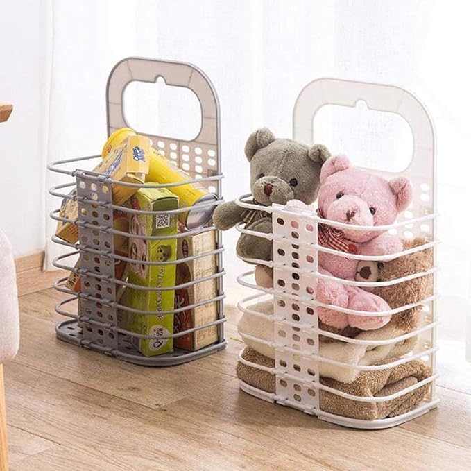 Zyomatiq Wall Mounted Bathroom Hanging Mesh Laundry Basket Toiletry Organization Washing Bin SpaceSaving Foldable Plastic Hamper Bag for Dirty Clothes Pack of 1pcs Multi Color - Image 4