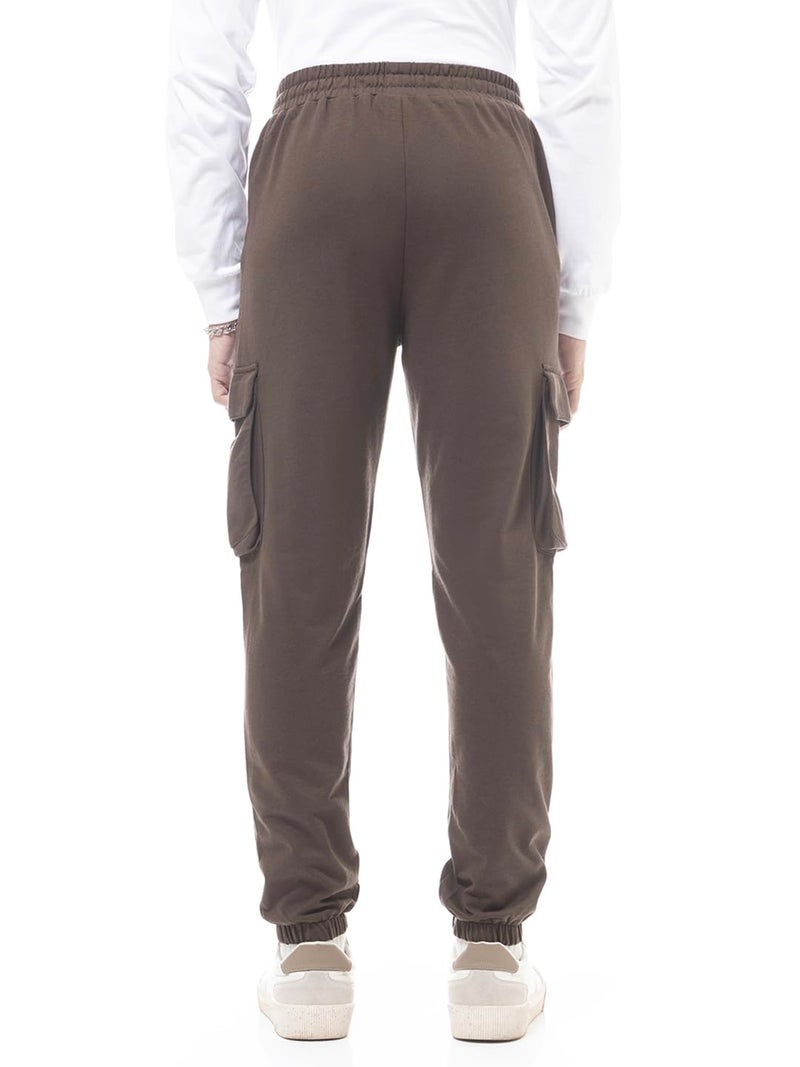 Bewakoof Men's Typography Oversized Fit Cotton Blend Cargo Joggers_584147_Brown_L - Image 4