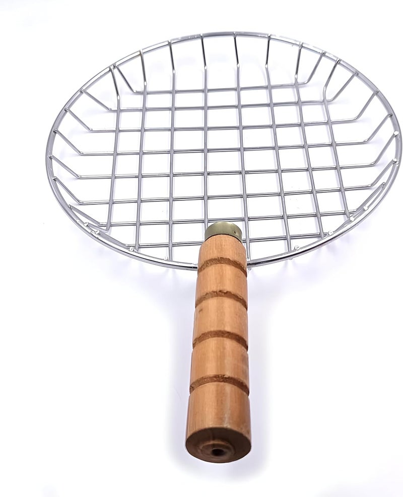 Nohunt Phulka Grill Roaster for Gas Stove, Grill Tawa Jali for Kitchen Cooking, Roti Basket Pulka Pan Roaster Grill with Wood Handle, Papad Jali, Jali Brinjal Roaster (Heavy Steel Wire) - Image 5