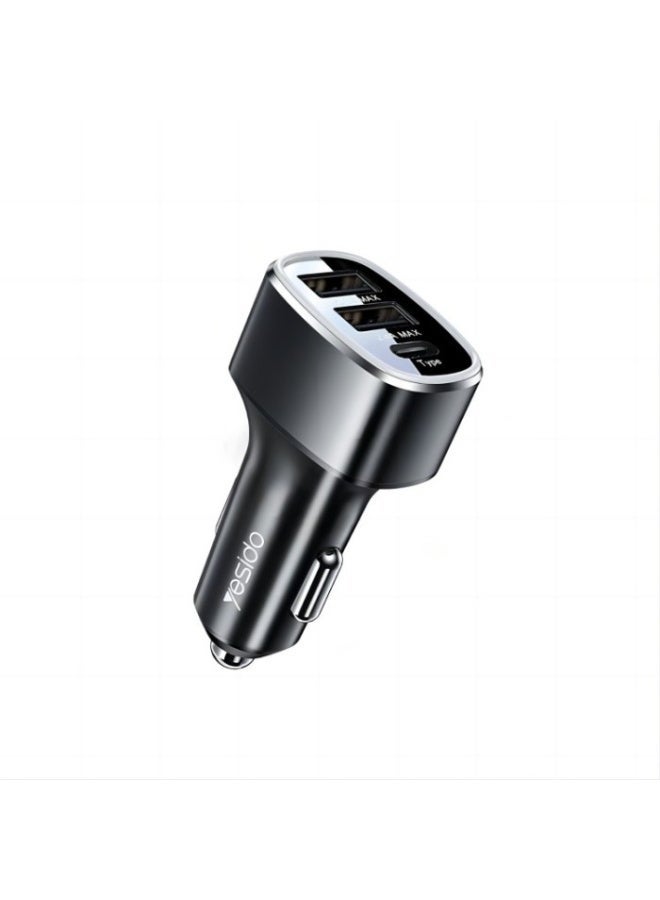 Yesido Car Charger – Yesido 49W PD Fast Charger with Dual USB & Type-C, 3-Port Car Adapter for iPhone & Samsung - Image 2