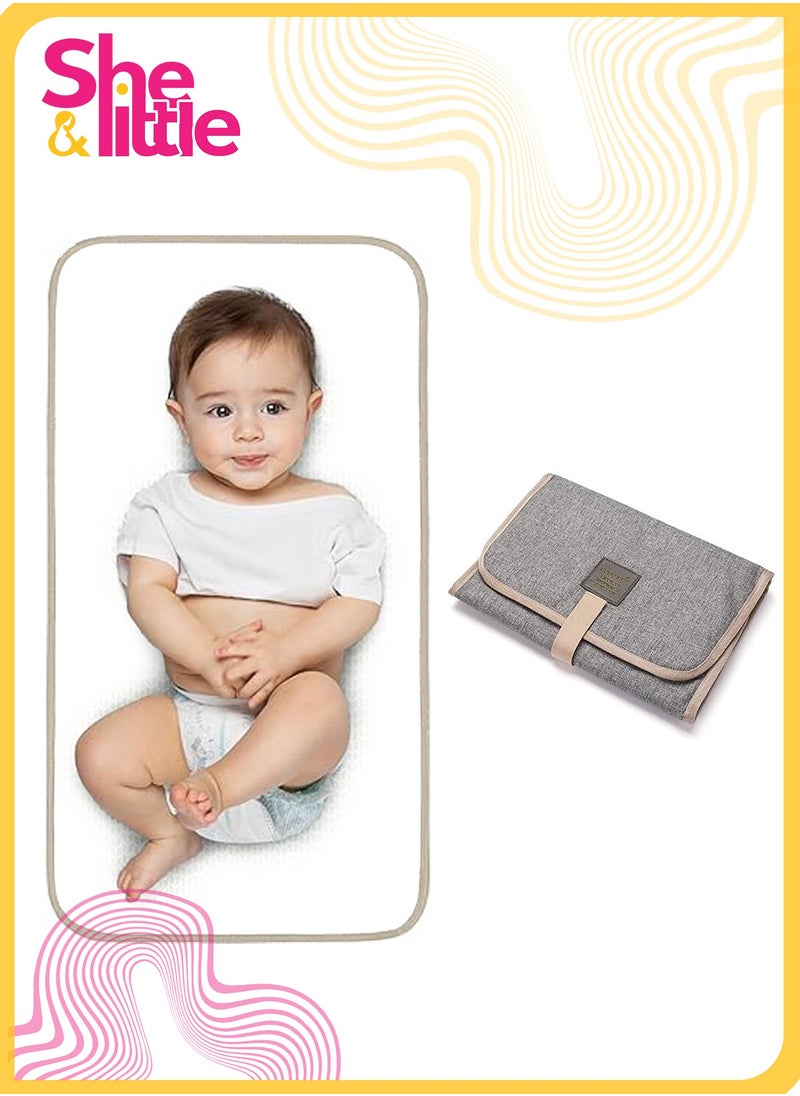 She&Little Foldable Baby Diaper Changing Pad, Waterproof & Leak-Proof, Travel Portable Thick Soft Mat for Outdoor Use and Daily Diaper Change (Gray)  - Image 1