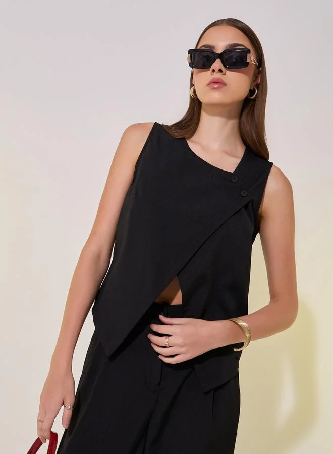 Take Two Solid Asymmetric Hem Vest Top and Pants Co-Ords