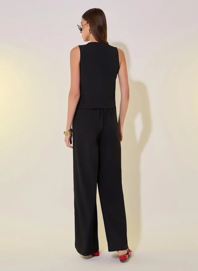 Take Two Solid Asymmetric Hem Vest Top and Pants Co-Ords