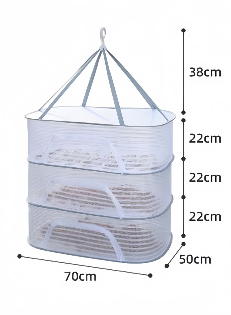 HQ-GAMING Hanging Dryer Net Foldable Drying Rack Net Dryer 3 Layer Folding Fish Net With Zipper Large Capacity Clothes Drying Basket Plants & Fish Drying Net - Image 2