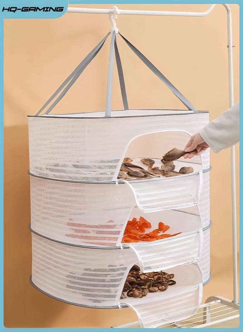 HQ-GAMING Hanging Dryer Net Foldable Drying Rack Net Dryer 3 Layer Folding Fish Net With Zipper Large Capacity Clothes Drying Basket Plants & Fish Drying Net - Image 1