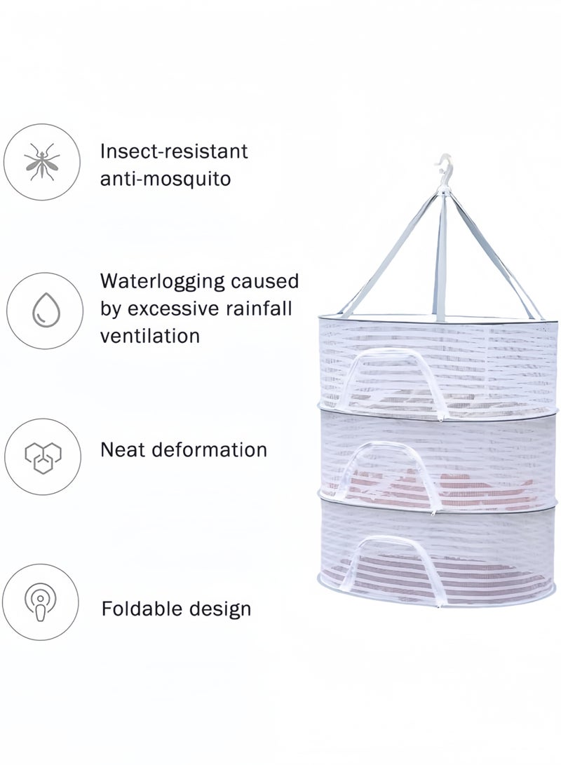 HQ-GAMING Hanging Dryer Net Foldable Drying Rack Net Dryer 3 Layer Folding Fish Net With Zipper Large Capacity Clothes Drying Basket Plants & Fish Drying Net - Image 4