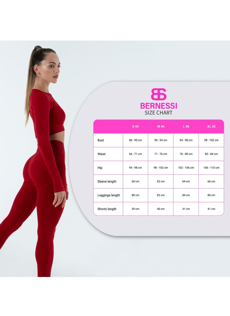Bernessi - Turkiye Nylon Women's High Waist Sport Leggings with Tummy Control Ladies Gym Workout Running Fitness Yoga Pants Textured Scarlet Red - Image 1