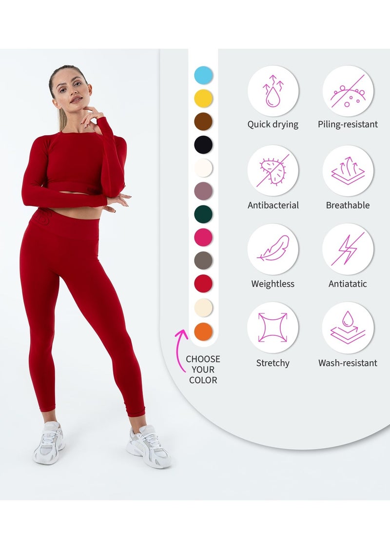 Bernessi - Turkiye Nylon Women's High Waist Sport Leggings with Tummy Control Ladies Gym Workout Running Fitness Yoga Pants Textured Scarlet Red - Image 1