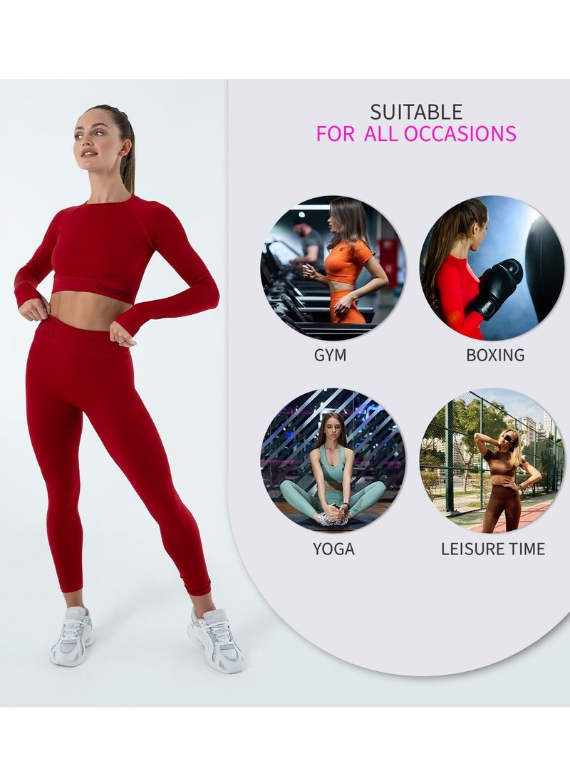 Bernessi - Turkiye Nylon Women's High Waist Sport Leggings with Tummy Control Ladies Gym Workout Running Fitness Yoga Pants Textured Scarlet Red - Image 1