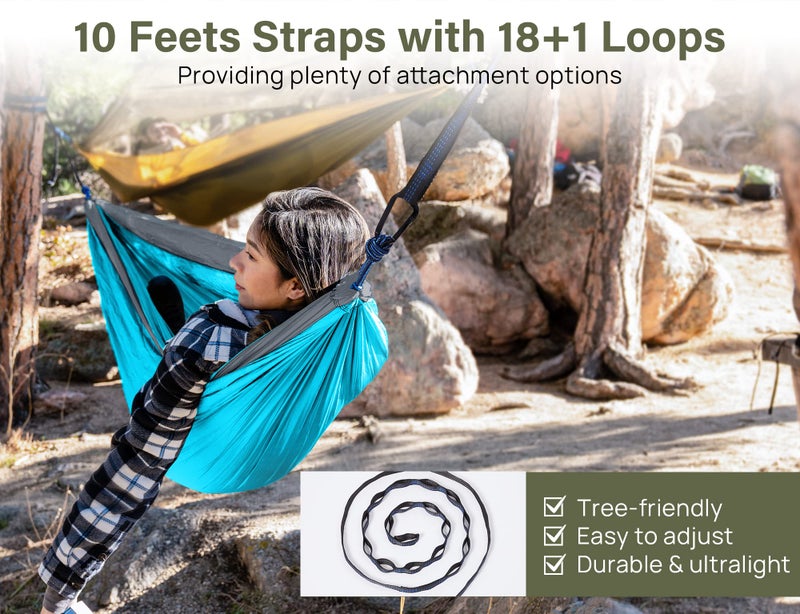 Kootek Camping Hammock 400 lbs Capacity, Portable Hammocks with Tree Straps & Attached Carry Bag, Camping Essentials Gear, Perfect for Outside Indoor Hiking Beach Backpack Travel - Image 3