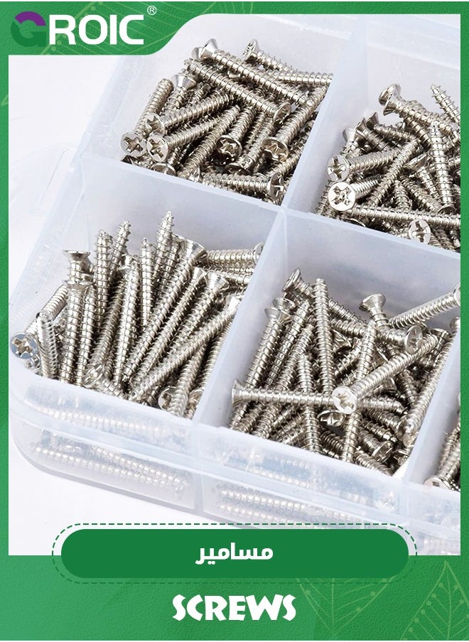 GROIC - Phillips Flat Head Self-Tapping Screws, 800Packs M2 Cross Head Countersunk Self Screws Assortment, Wood Screws Kit, Multi-Purpose Metal Self Drilling Screws Set with Storage Box - Image 1