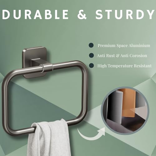 Tenom Towel Hanger for Wash Basin, Self Adhesive Towel Holder for Kitchen & Bathroom, ABS Plastic Light Weight Rustproof Napkin Holder, Wall Mounted No Drill Towel Rod (Grey, Rectangle) - Image 3